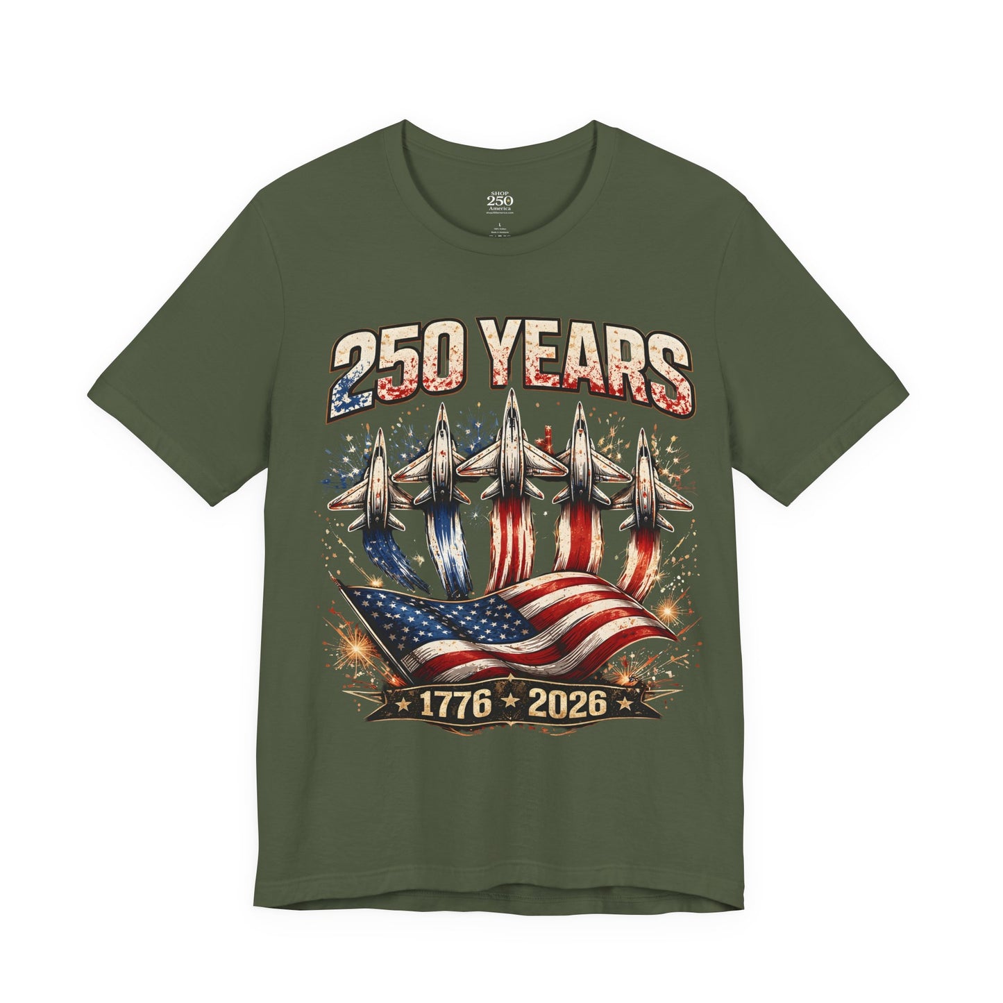 250 Years Patriotic T-Shirt – American Flag & Jets, 1776–2026 Anniversary Tee