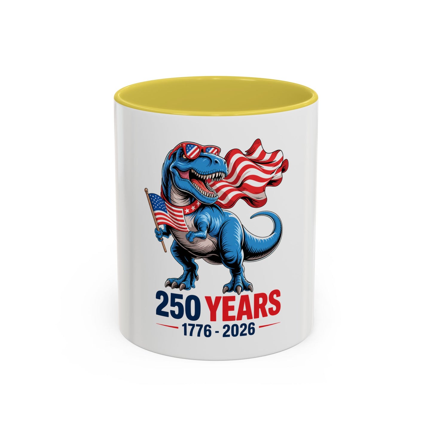 Rex Revere Patriotic T-Rex Mug — America 250 Years 1776–2026 Coffee Cup