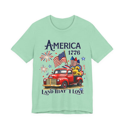 Patriotic Red Truck T‑Shirt — "America 1776 Land That I Love" Fourth of July Tee