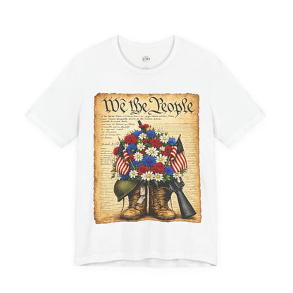 America 250 Flag Bouquet Tee — We the People Military Boots Memorial Shirt