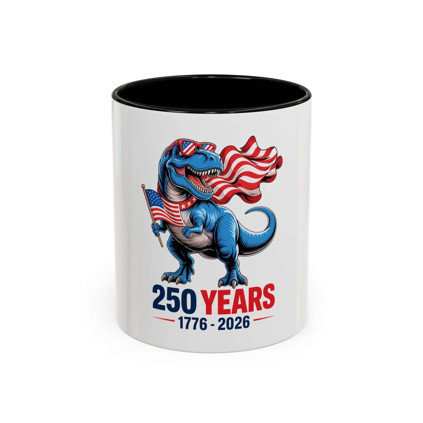 Rex Revere Patriotic T-Rex Mug — America 250 Years 1776–2026 Coffee Cup