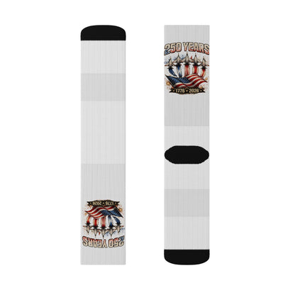 250 Years America Flag Crew Socks – Patriotic All-Over Sublimation Print