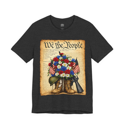 America 250 Flag Bouquet Tee — We the People Military Boots Memorial Shirt