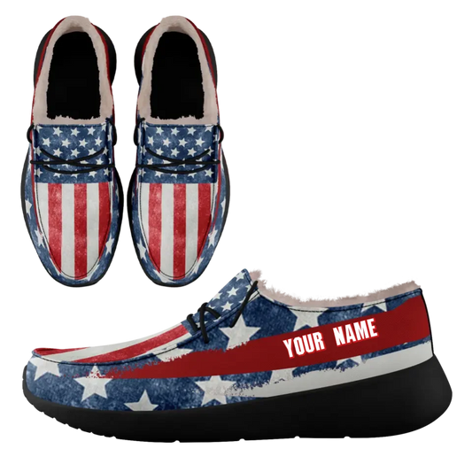 Personalized USA Flag Sneakers - Custom Stars & Stripes Loafer Shoes