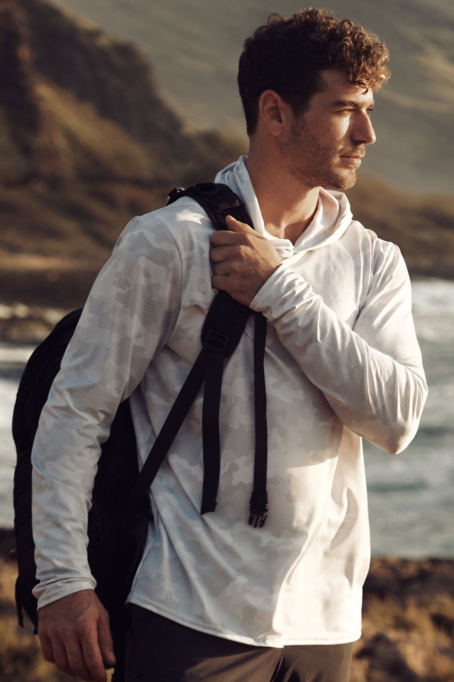 Performance Mesh White Out Camo Sun Hoodie by WSI Sportswear, alternate view 2