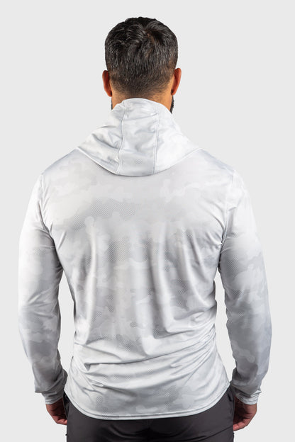 Performance Mesh White Out Camo Sun Hoodie by WSI Sportswear, alternate view 3