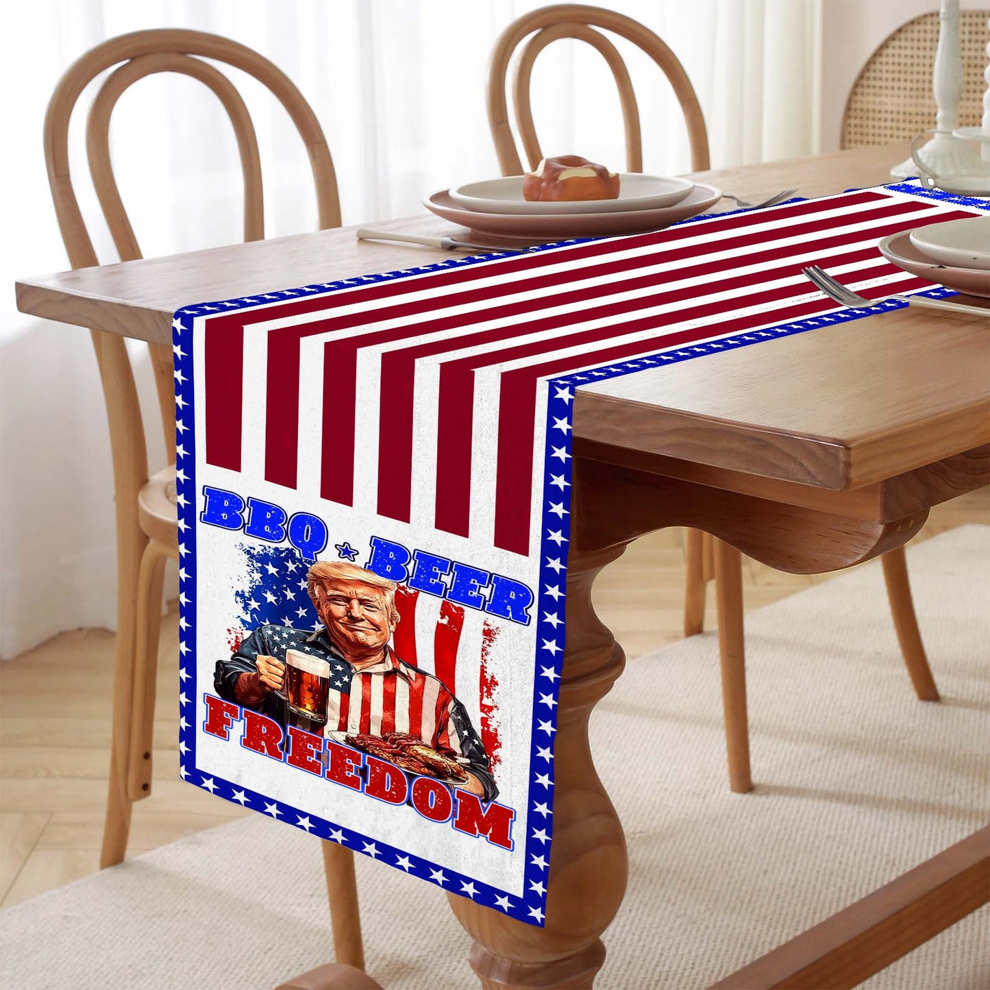 Beer BBQ Freedom Patriotic Table Runner, Trump 4th of July Table Runner for Kitchen 682331 - GOP