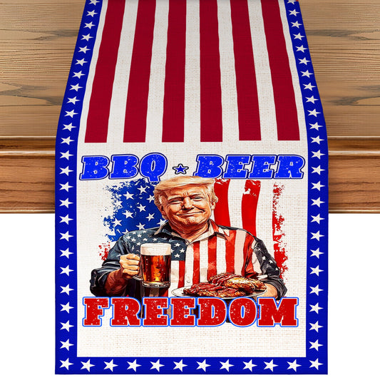 Beer BBQ Freedom Patriotic Table Runner, Trump 4th of July Table Runner for Kitchen 682331 - GOP