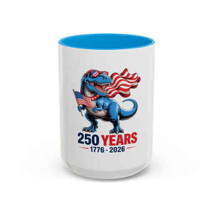 Rex Revere Patriotic T-Rex Mug — America 250 Years 1776–2026 Coffee Cup