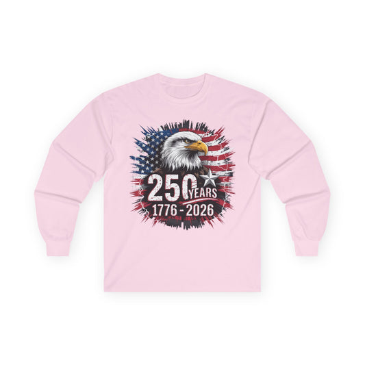 250 Years 1776–2026 Eagle American Flag Long Sleeve Tee