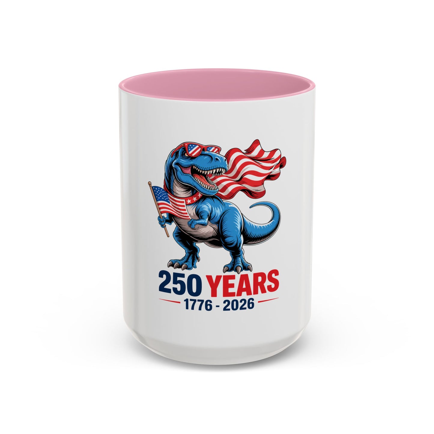 Rex Revere Patriotic T-Rex Mug — America 250 Years 1776–2026 Coffee Cup