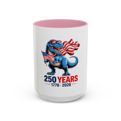 Rex Revere Patriotic T-Rex Mug — America 250 Years 1776–2026 Coffee Cup