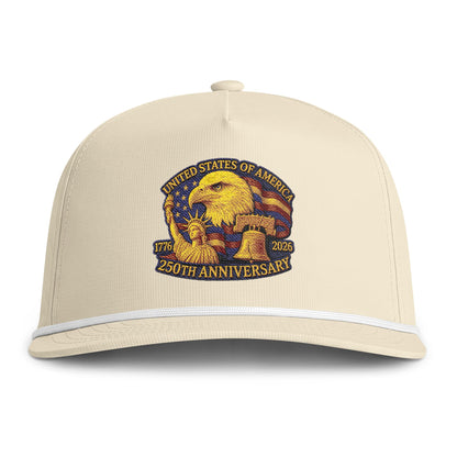 250th Anniversary USA Eagle Embroidered Rope Cap — Sunwashed Patriotic Hat