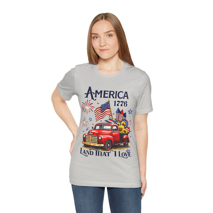 Patriotic Red Truck T‑Shirt — "America 1776 Land That I Love" Fourth of July Tee