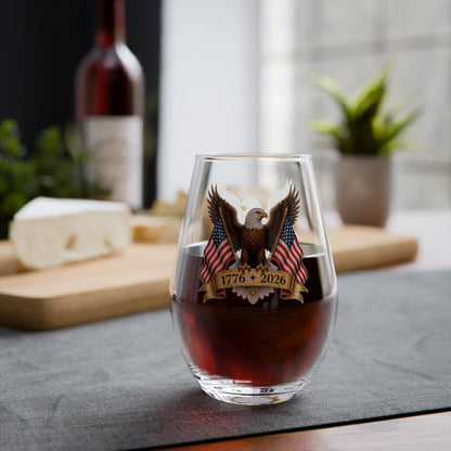 Stemless wine glass America 250 eagle and flag design 4th of July gift