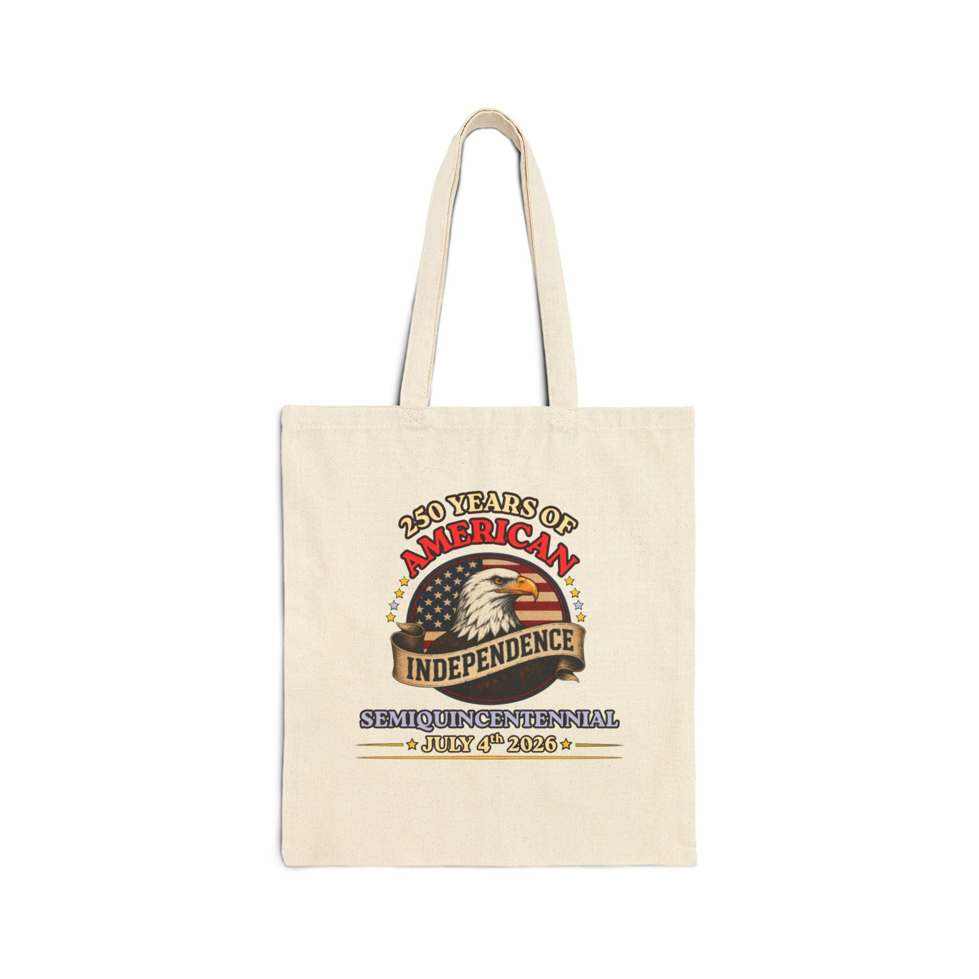 America 250 independence eagle canvas tote bag in natural cotton, vintage Americana print, 15x16