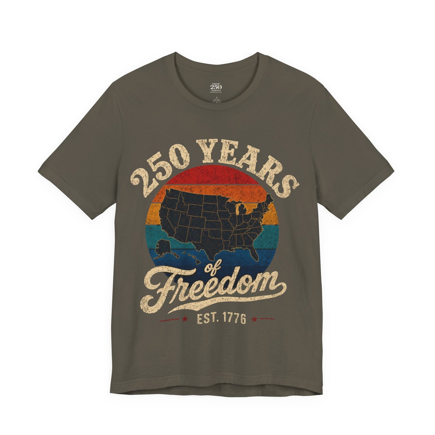 America 250 Distressed Map Tee — 250 Years of Freedom