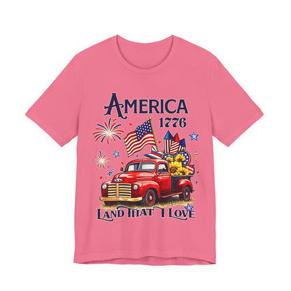 Patriotic Red Truck T‑Shirt — "America 1776 Land That I Love" Fourth of July Tee