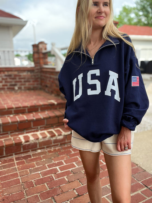 Retro USA Navy 1/4 Zip Pullover - Patriotic | Wild Kard Vintage