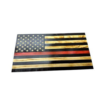 Wooden Thin Red Line American Flag with Custom Logo and Personalization
