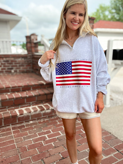 All American Flag 1/4 Zip Pullover - Patriotic | Wild Kard