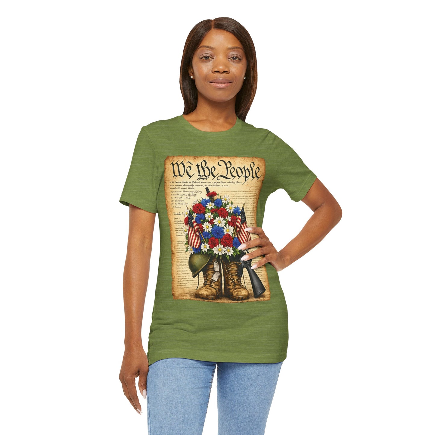 America 250 Flag Bouquet Tee — We the People Military Boots Memorial Shirt