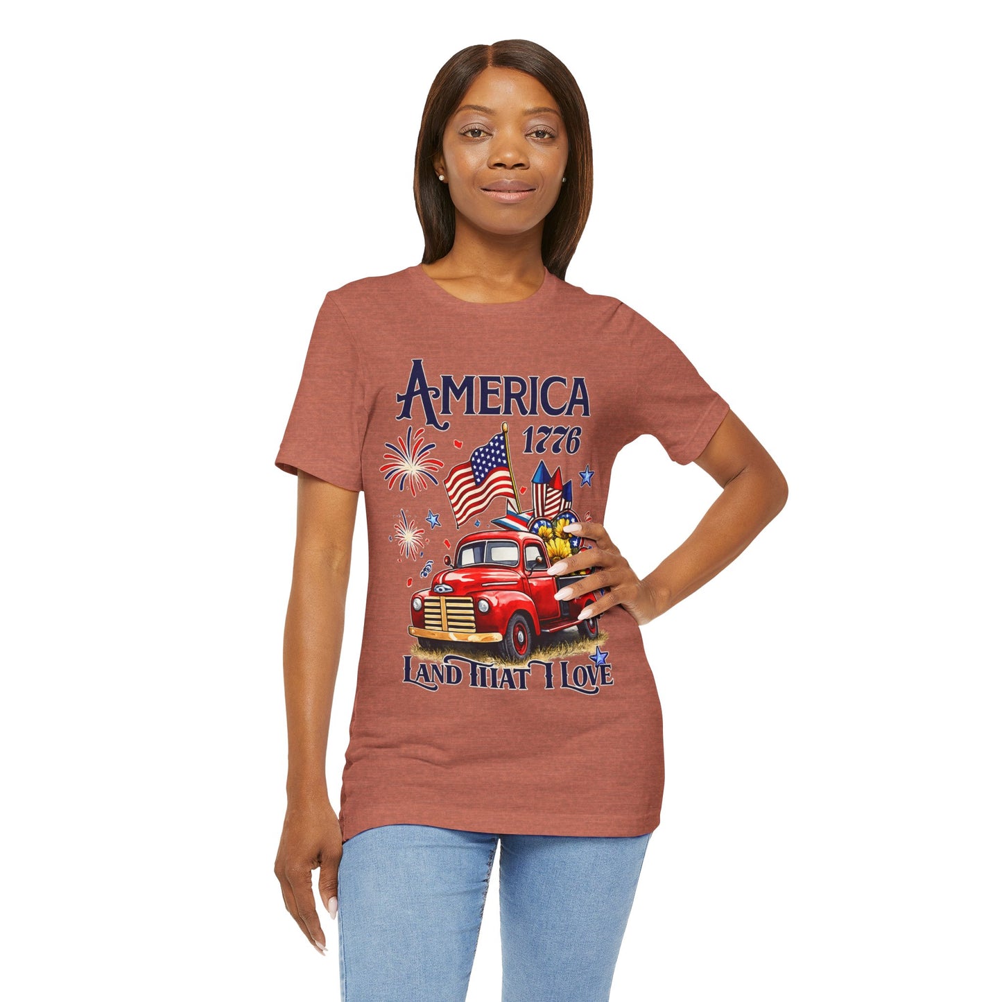 Patriotic Red Truck T‑Shirt — "America 1776 Land That I Love" Fourth of July Tee