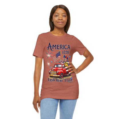 Patriotic Red Truck T‑Shirt — "America 1776 Land That I Love" Fourth of July Tee