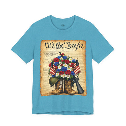 America 250 Flag Bouquet Tee — We the People Military Boots Memorial Shirt