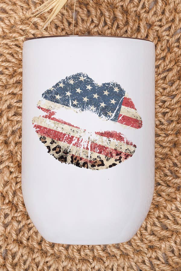 Patriotic America USA Leopard Lips Wine Cup Tumbler