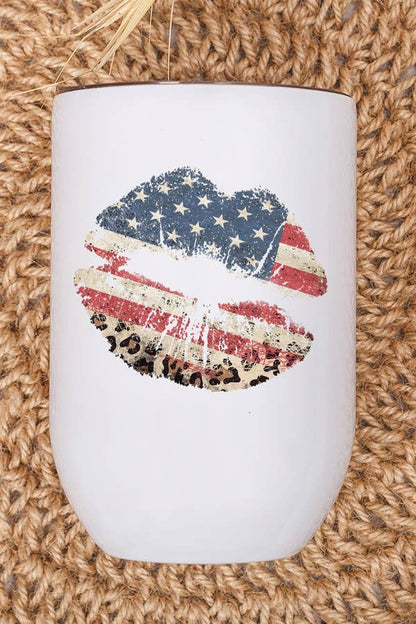Patriotic America USA Leopard Lips Wine Cup Tumbler