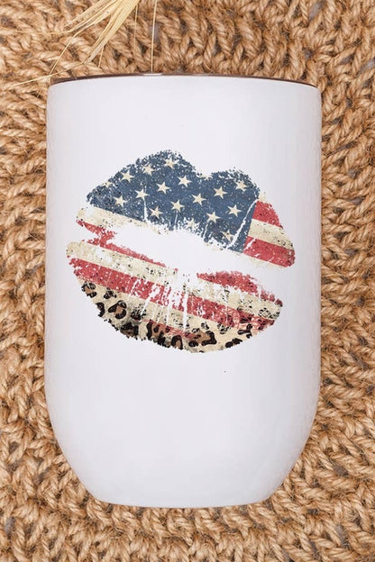 Patriotic America USA Leopard Lips Wine Cup Tumbler