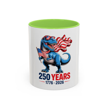 Rex Revere Patriotic T-Rex Mug — America 250 Years 1776–2026 Coffee Cup