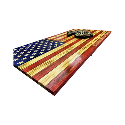 Wooden American Flag with Marine Corps Logo and Personalization