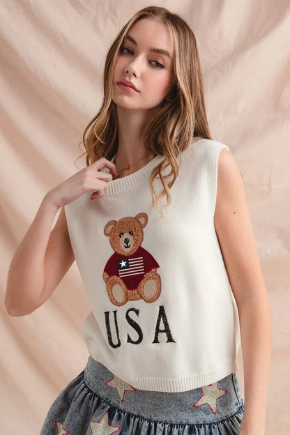 SO ME Teddy Bear Wearing An American Flag With Usa Embroidered Sweater