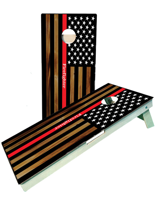 Firefighter Red Line Flag Cornhole Board