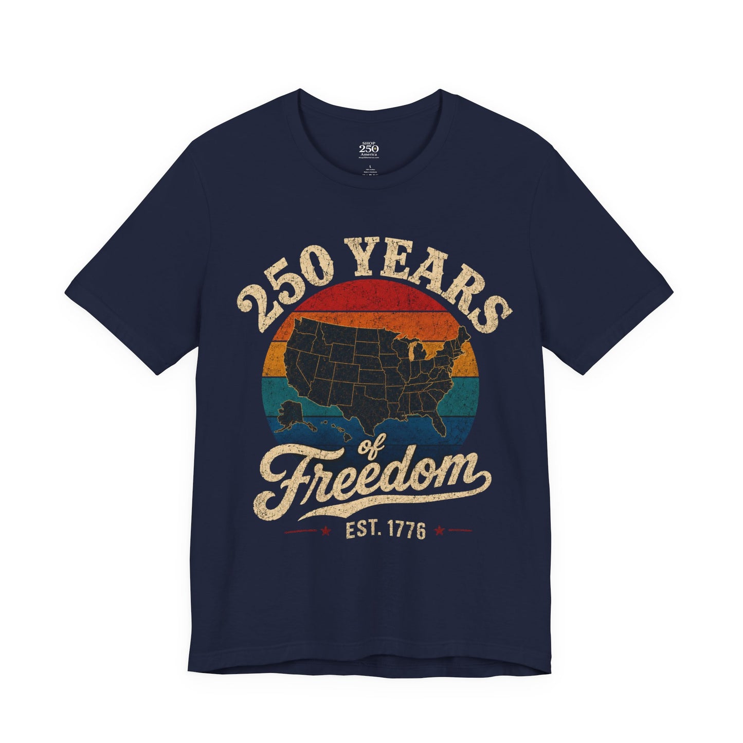 America 250 Distressed Map Tee — 250 Years of Freedom