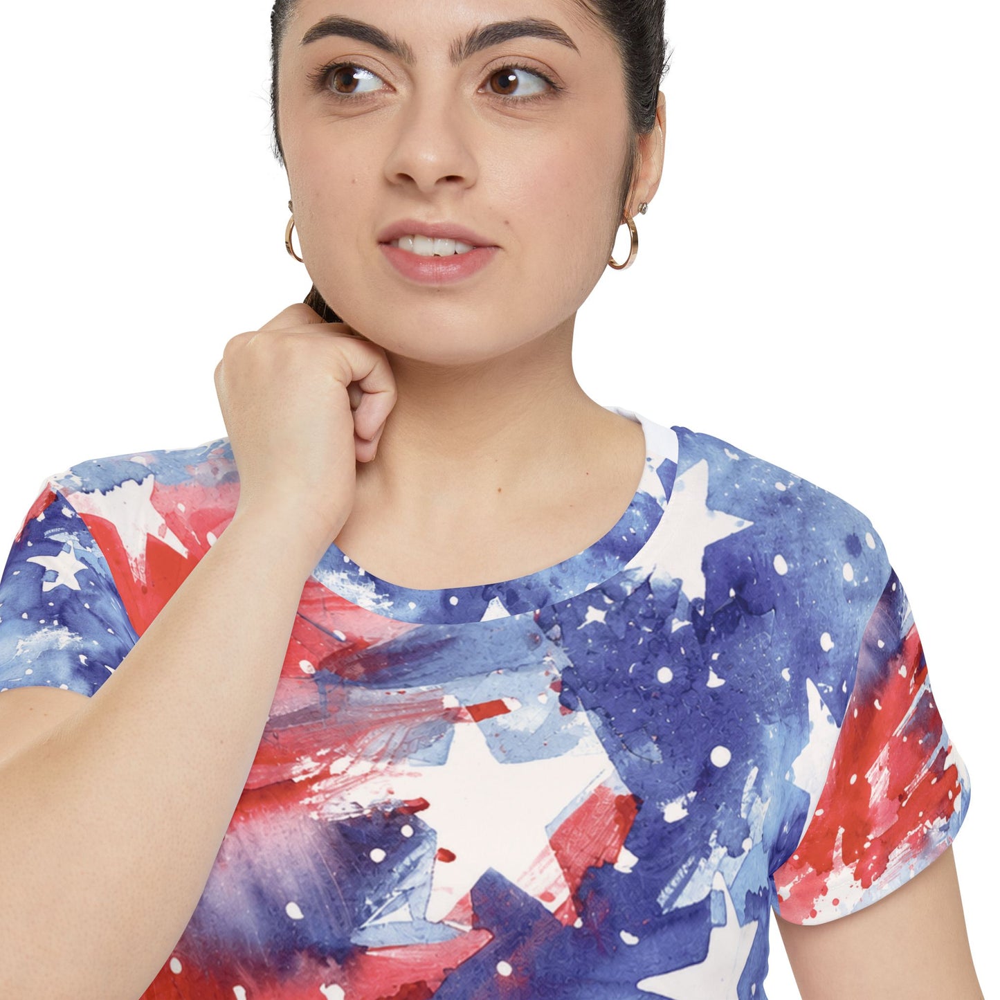 Women's All-Over Print Tee — Patriotic Watercolor Stars & Stripes Shirt