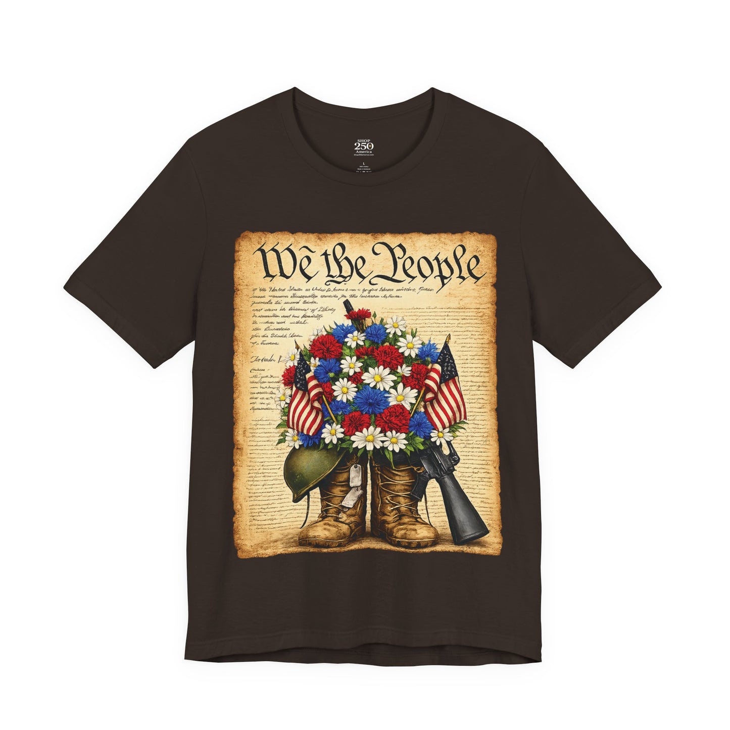 America 250 Flag Bouquet Tee — We the People Military Boots Memorial Shirt