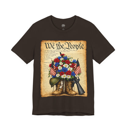 America 250 Flag Bouquet Tee — We the People Military Boots Memorial Shirt
