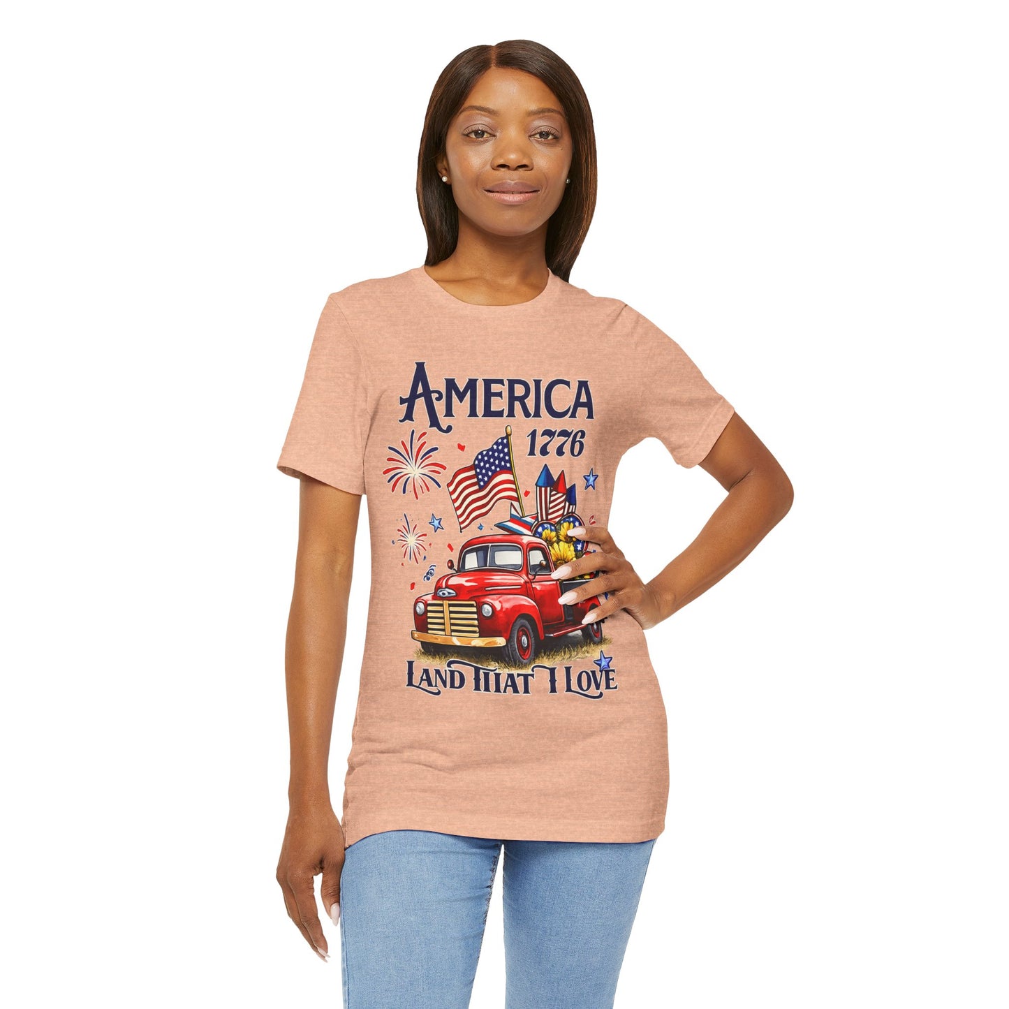 Patriotic Red Truck T‑Shirt — "America 1776 Land That I Love" Fourth of July Tee