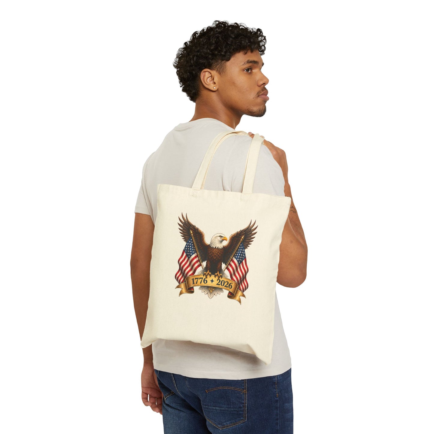 America 250 Patriotic Canvas Tote Bag – Heavy-Duty 12 oz