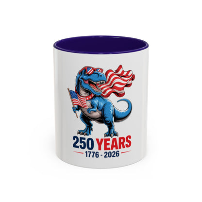 Rex Revere Patriotic T-Rex Mug — America 250 Years 1776–2026 Coffee Cup