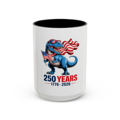 Rex Revere Patriotic T-Rex Mug — America 250 Years 1776–2026 Coffee Cup