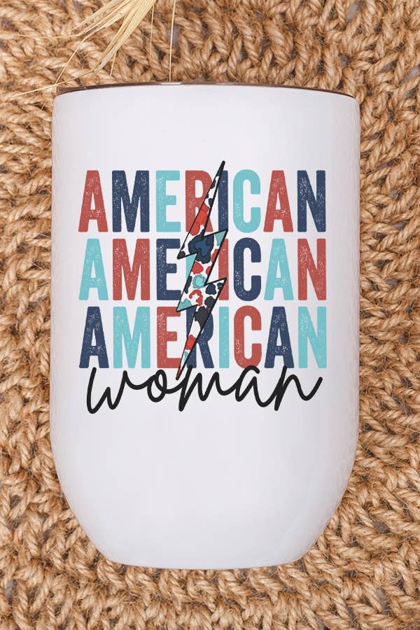 Patriotic America Woman Stack USA Bolt Wine Cup Tumbler