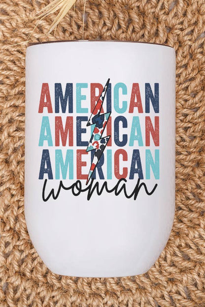 Patriotic America Woman Stack USA Bolt Wine Cup Tumbler