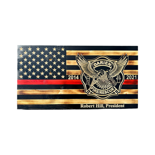 Wooden Thin Red Line American Flag with Custom Logo and Personalization