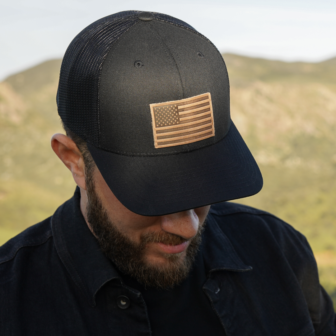 American Flag Hat – Full Grain Horween Leather Patch