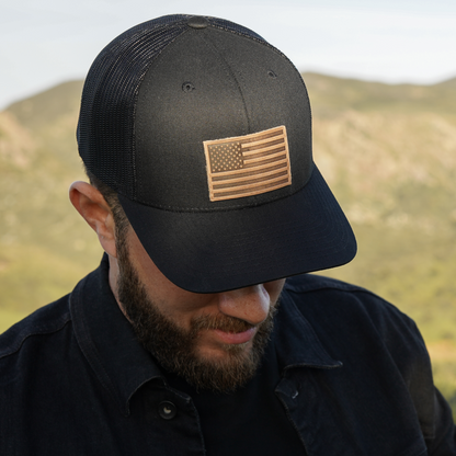 American Flag Hat – Full Grain Horween Leather Patch