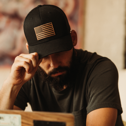 American Flag Hat – Full Grain Horween Leather Patch